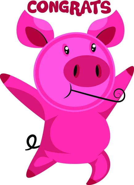 Pink Piggy Tanec Rčení Gratulujeme Vektor Ilustrace Bílém Backgorund — Stockový vektor