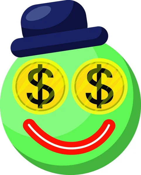 Blue Emoji Face Dollar Eyes Hat Vector Illustration White Background — Stock Vector