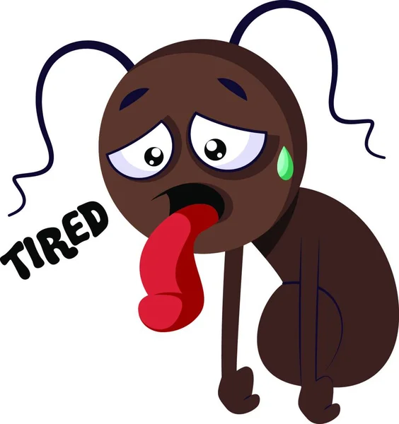 Exhausted Ant Saying Tired Vector Illustration White Background — Stock Vector