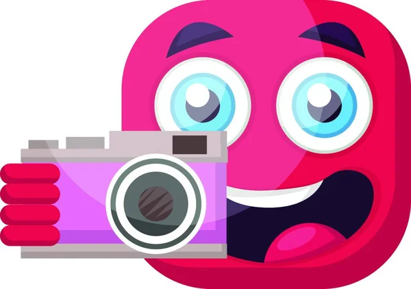 Emoji Rosa Profundo Quadrado Segurando Uma Ilustração Vetor Câmera Fundo — Vetor de Stock