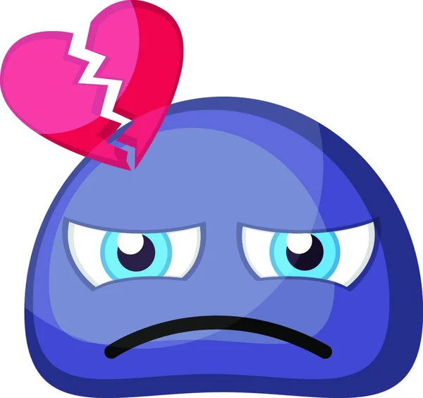 Sorgligt Brustet Hjärta Blå Emoji Ansikte Vektor Illustration Vit Bakgrund — Stock vektor