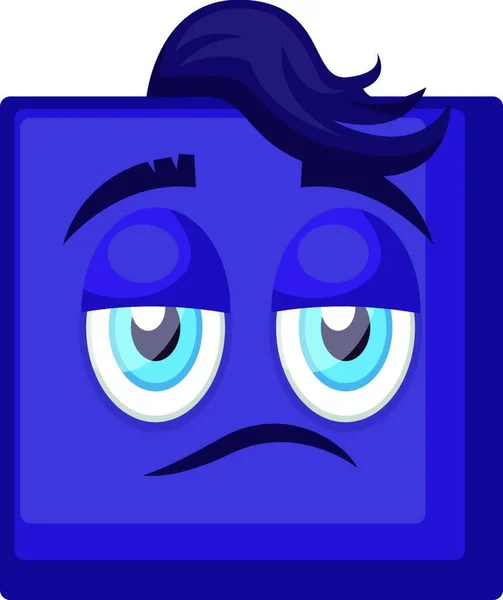 Sassy Μπλε Τετράγωνο Emoji Πρόσωπο Εικονογράφηση Διάνυσμα Μαλλιών Λευκό Φόντο — Διανυσματικό Αρχείο