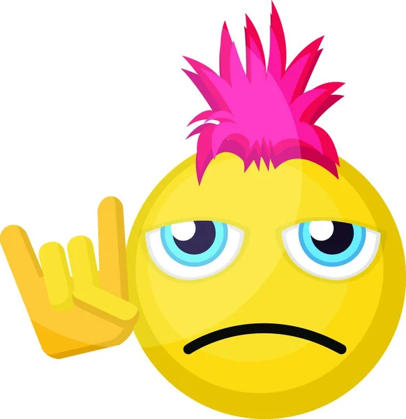 Triste Cara Emoji Punk Con Pelo Rosa Ilustración Vectorial Signos — Vector de stock