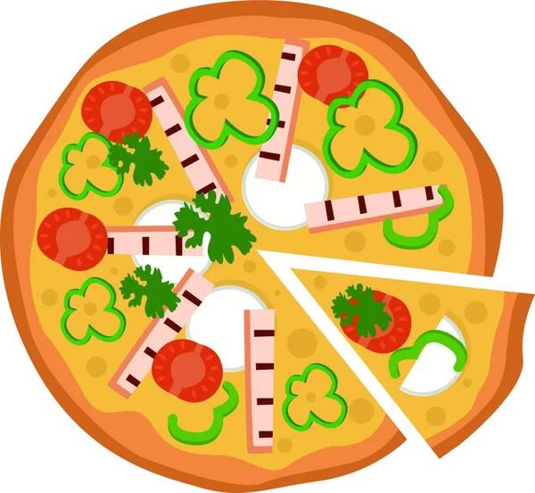 Ilustración Vectorial Una Pizza Con Una Rebanada Cortada Sobre Fondo — Vector de stock