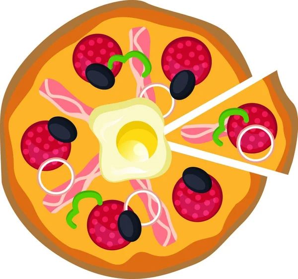 Pizza Con Ilustración Vectorial Una Pieza Cortada Sobre Fondo Blanco — Vector de stock