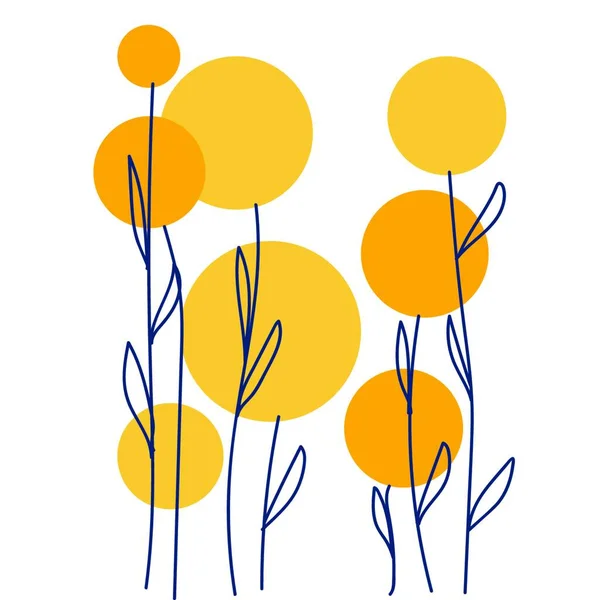 Линейное Искусство Нескольких Цветков Желтого Цвета Форме Шаров Вместе Тонкими — стоковый вектор