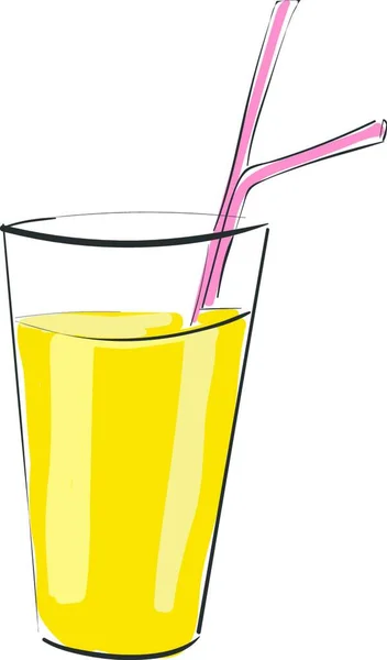 Vaso Jugo Naranja Fresco Con Dos Pajitas Vector Dibujo Color — Vector de stock