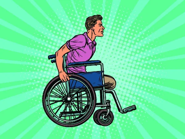 Beinloser Mann Behindert Veteran Rollstuhl Pop Art Retro Vektor Illustration — Stockvektor