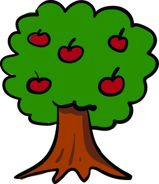 Uma Árvore Maçã Grande Forte Com Muitas Maçãs Vermelhas Nele — Vetor de Stock