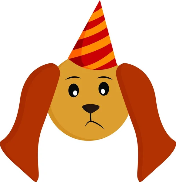 Cute Little Dog Ubrany Paski Urodziny Stożek Który Czerwony Pomarańczowy — Wektor stockowy