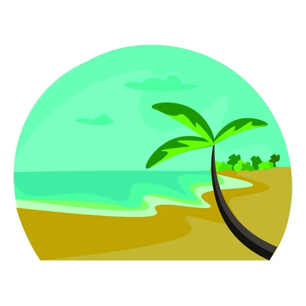 Heißer Sandstrand Mit Kokospalmen Und Einer Langen Küstenlinie Vektor Farbzeichnung — Stockvektor
