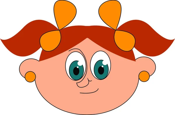 一个红头发和一对橙色蝴蝶结和耳环的小顽皮的女孩盯着她的深蓝色眼睛矢量彩色绘图或插图 — 图库矢量图片
