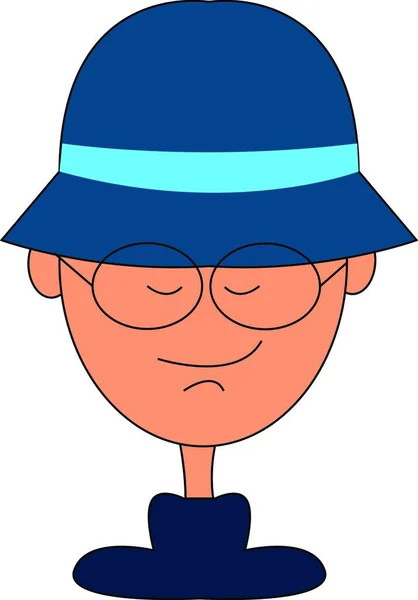 Hombre Con Gafas Ojos Cerrados Con Sombrero Azul Vestido Azul — Vector de stock