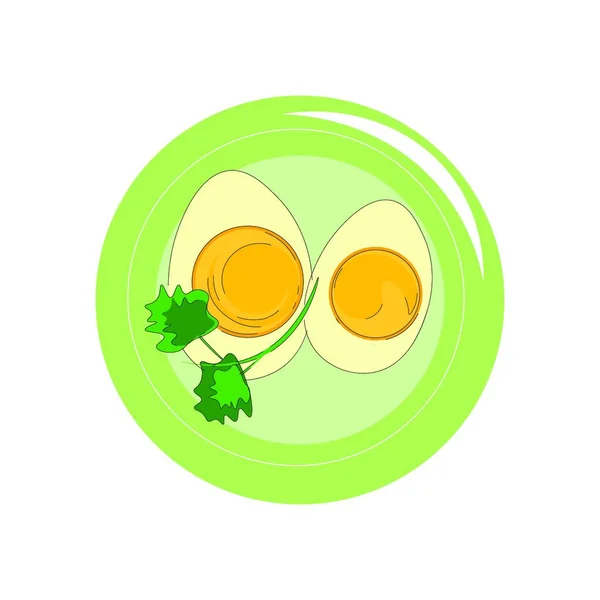 Вкусные Вареные Яйца Разрезанные Две Половинки Готовые Служить Векторным Цветным — стоковый вектор