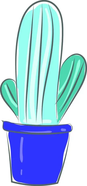 Una Spilla Cactus Disegno Illustrazione Colori Vettoriale Vaso Blu Scuro — Vettoriale Stock