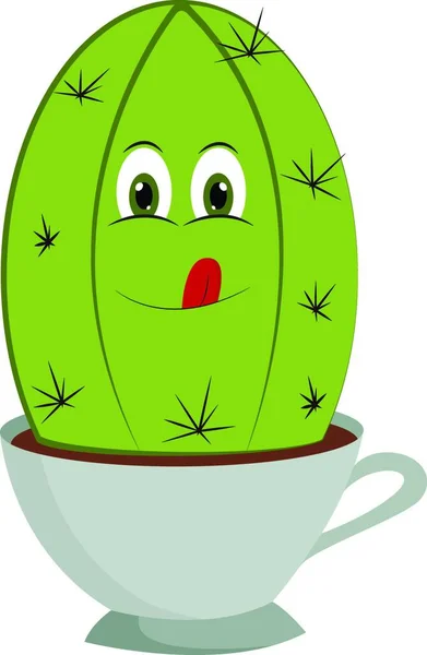 Een Cartoon Van Een Cactus Een Kopje Thee Met Een — Stockvector