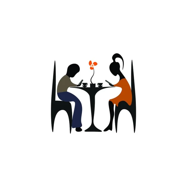 Ein Paar Einem Café Bei Einem Guten Drink Über Einen — Stockvektor