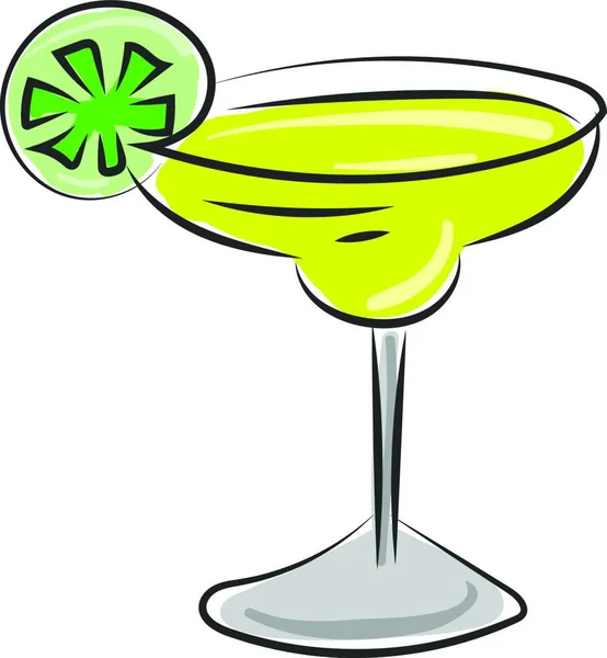 Glass Fresh Cocktail Piece Lemon Vector Color Drawing Illustration — Stock Vector