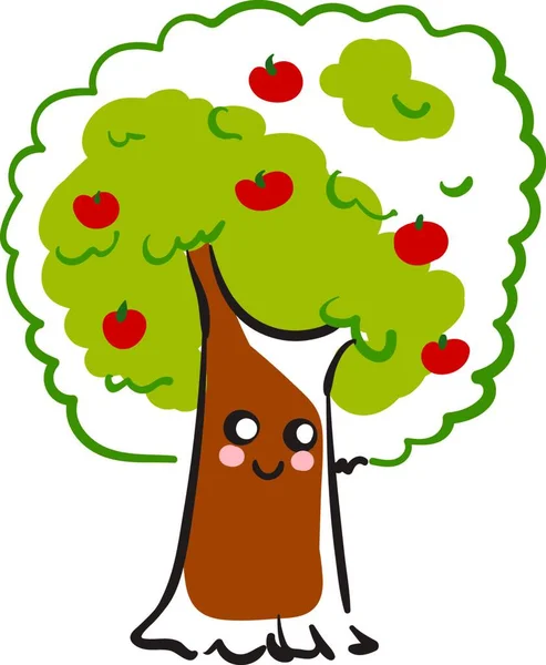 Uma Árvore Maçã Feliz Bonito Com Monte Maçãs Nele Desenho —  Vetores de Stock