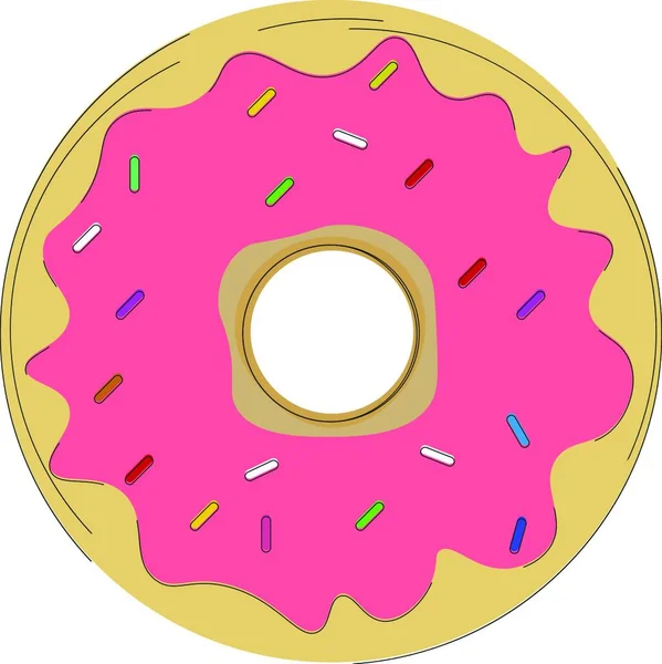 Eine Bunte Schokolade Donut Mit Erdbeercreme Und Toppings Vektor Farbzeichnung — Stockvektor