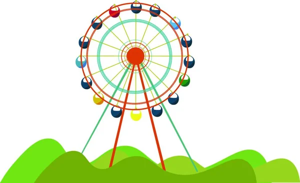 Gigantisk Pariserhjul Parken För Barnen Att Spela Vektor Färg Ritning — Stock vektor