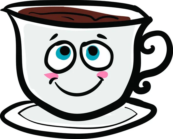 Eine Weiße Kaffeetasse Mit Einem Schönen Smiley Vektor Farbzeichnung Oder — Stockvektor
