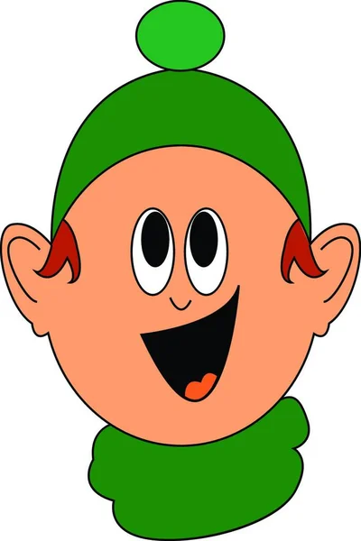 戴着绿色帽子和衬衫矢量彩色绘图或插图的快乐孩子 — 图库矢量图片