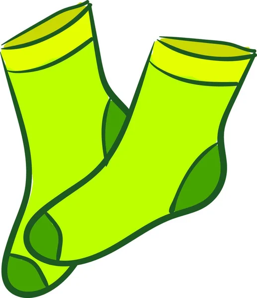 一双绿色袜子 带有黄色补丁矢量彩色绘图或插图 — 图库矢量图片