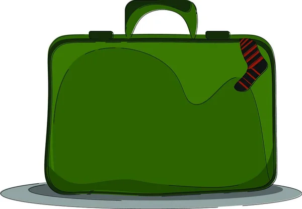 ベクトルカラーの絵やイラストの外側に貼り付いた靴下でスーツケースを持ち運びやすいグリーン — ストックベクタ