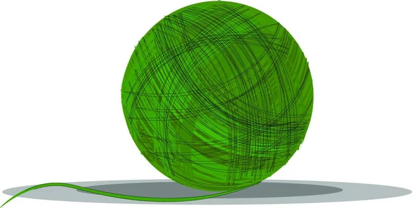 綿のベクターカラードローイングやイラストで作られた緑色の糸のボール — ストックベクタ