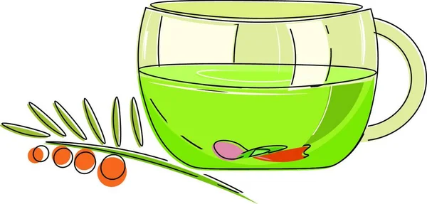 Ένα Φλιτζάνι Τσάι Από Βότανα Πράσινο Και Διαφανές Χρώμα Διάνυσμα — Διανυσματικό Αρχείο
