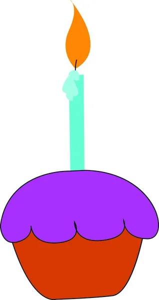 Маленький Торт Фіолетового Кольору Маленькою Свічкою Світиться Векторний Кольоровий Малюнок — стоковий вектор