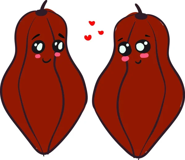 Amour Mignon Entre Deux Beaux Cacaos Avec Petits Cœurs Rouges — Image vectorielle