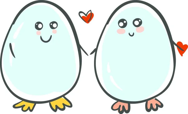 Αγάπη Για Δύο Χαριτωμένα Βραστά Αυγά Κρατώντας Χέρια Διανυσματικά Χρώμα — Διανυσματικό Αρχείο