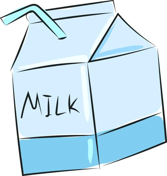 Récipient Lait Plastique Avec Dessin Une Illustration Couleur Vecteur Paille — Image vectorielle