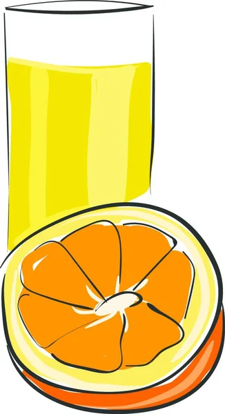 Ett Glas Apelsinjuice Med Bit Apelsin Bredvid Det Vektor Färg — Stock vektor