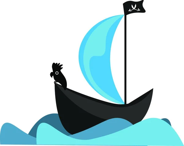 Bateau Pirate Noir Avec Drapeau Pirate Flottant Dessin Illustration Couleur — Image vectorielle