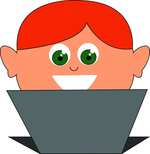 Young Genius Programmer Red Hair Green Eyes Vector Color Drawing — Stock Vector