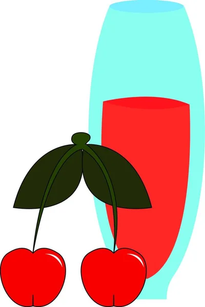 葉ベクトルカラー描画やイラストとおいしい赤いチェリーのペア — ストックベクタ