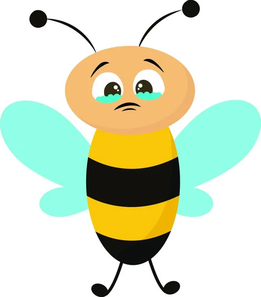 Eine Traurige Honigbiene Tränen Mit Blauen Flügeln Vektor Farbzeichnung Oder — Stockvektor