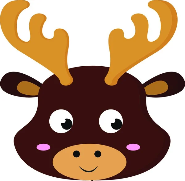 一个优雅的棕色小鹿的脸与胖的脸颊两个分支的角或鹿角和眼睛滚下来 而微笑矢量彩色绘图或插图的脸 — 图库矢量图片