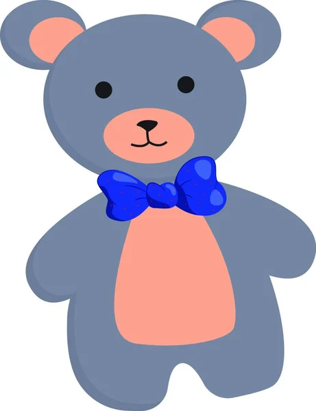 Clipart Cute Teddy Bear Grey Peach Colors Wears Blue Bow — Stock Vector