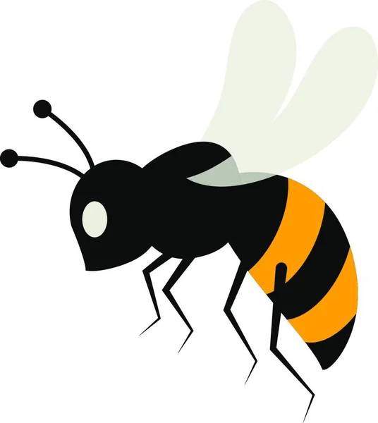 Cartoon Bee Black Longitudinal Stripes Its Yellow Body Flight Flapping — Stock Vector