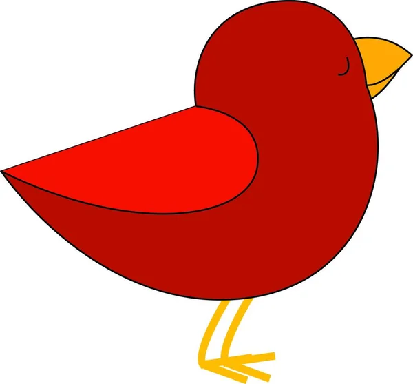 濃い赤い羽毛黄色の足とくちばしを持つ漫画の赤い鳥は その目を閉じたベクトルカラー描画やイラストで立っています — ストックベクタ