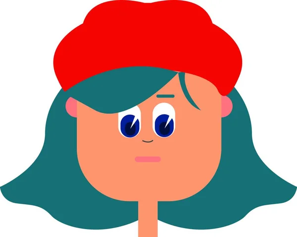 Cartoon Lány Egy Piros Kalap Kék Haj Kék Szeme Gördült — Stock Vector
