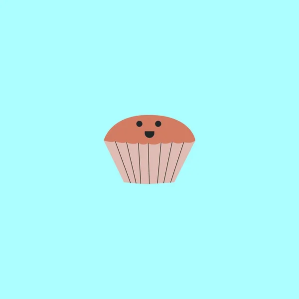 Portret Uśmiechnięty Brązowy Muffin Lub Cupcake Nad Niebieskim Tle Wektor — Wektor stockowy