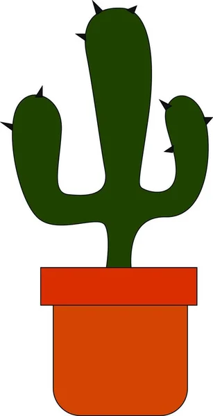 Eine Dreizackförmige Grüne Kakteenpflanze Eingetopft Einem Irdenen Topfvektor Farbzeichnung Oder — Stockvektor
