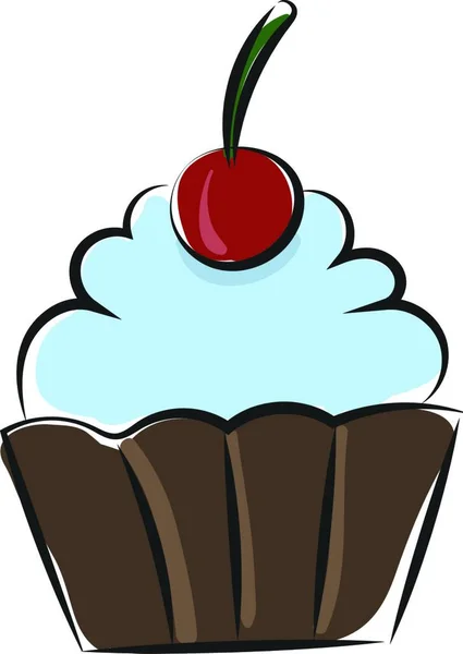 Zeichnung Eines Braunen Cupcake Mit Blauer Füllung Und Garniert Mit — Stockvektor