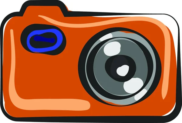 绘制旧时代使用的橙色相机 配有控制按钮和灰色变焦环 黑色矢量彩色绘图或插图中的对焦环 — 图库矢量图片