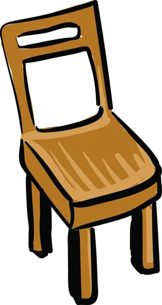 画一个棕色木椅与四条腿背支撑和横轨有一个矩形座椅 提供一个舒适的坐矢量彩色绘图或插图 — 图库矢量图片